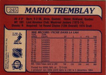 1985-86 O-Pee-Chee #245 Mario Tremblay Back