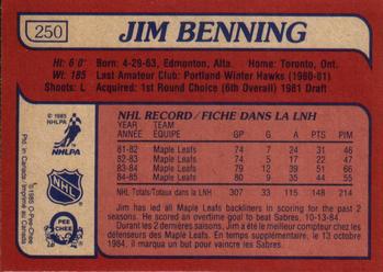 1985-86 O-Pee-Chee #250 Jim Benning Back
