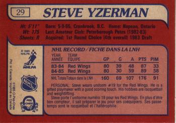 1985-86 O-Pee-Chee #29 Steve Yzerman Back