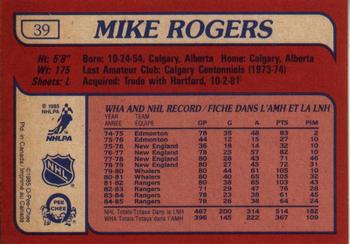 1985-86 O-Pee-Chee #39 Mike Rogers Back