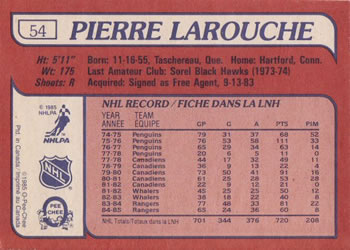 1985-86 O-Pee-Chee #54 Pierre Larouche Back