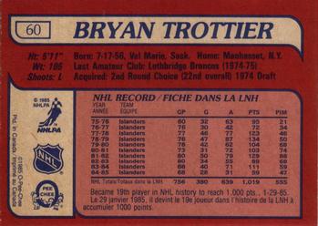 1985-86 O-Pee-Chee #60 Bryan Trottier Back