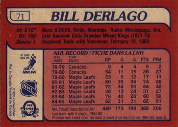 1985-86 O-Pee-Chee #71 Bill Derlago Back