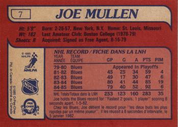 1985-86 O-Pee-Chee #7 Joe Mullen Back
