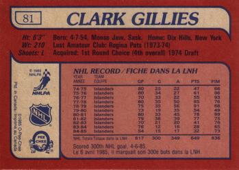 1985-86 O-Pee-Chee #81 Clark Gillies Back