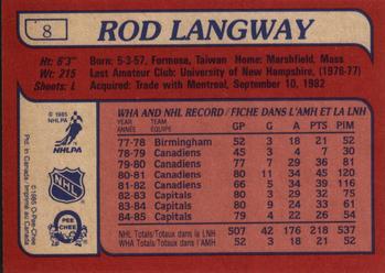 1985-86 O-Pee-Chee #8 Rod Langway Back