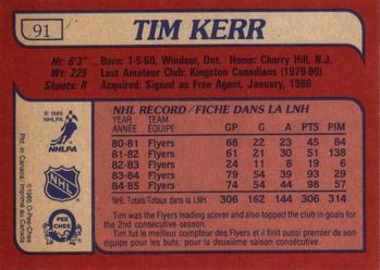 1985-86 O-Pee-Chee #91 Tim Kerr Back