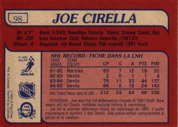 1985-86 O-Pee-Chee #98 Joe Cirella Back