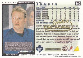 1996-97 Score - Golden Blades Winners Redeemed #160 Mats Sundin  Back