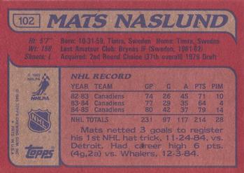 1985-86 Topps #102 Mats Naslund Back