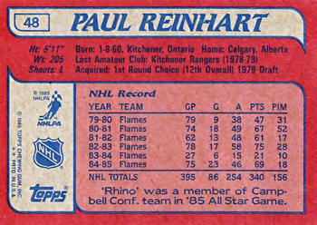 1985-86 Topps #48 Paul Reinhart Back