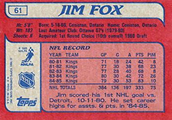 1985-86 Topps #61 Jim Fox Back