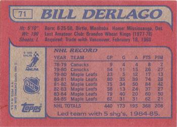 1985-86 Topps #71 Bill Derlago Back