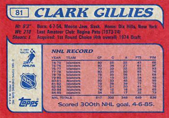 1985-86 Topps #81 Clark Gillies Back