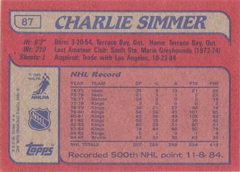 1985-86 Topps #87 Charlie Simmer Back