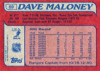 1985-86 Topps #89 Dave Maloney Back