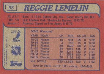 1985-86 Topps #95 Reggie Lemelin Back