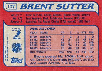 1985-86 Topps #107 Brent Sutter Back