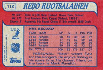 1985-86 Topps #112 Reijo Ruotsalainen Back