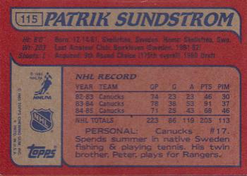 1985-86 Topps #115 Patrik Sundstrom Back
