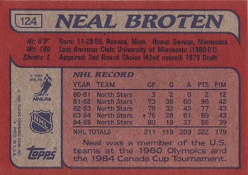 1985-86 Topps #124 Neal Broten Back