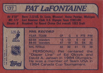 1985-86 Topps #137 Pat LaFontaine Back