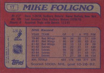 1985-86 Topps #17 Mike Foligno Back