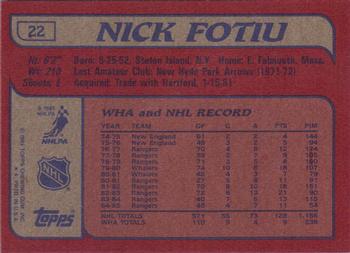 1985-86 Topps #22 Nick Fotiu Back