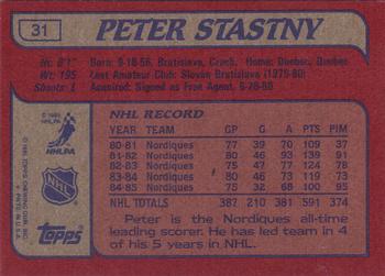 1985-86 Topps #31 Peter Stastny Back