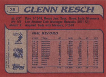 1985-86 Topps #36 Glenn Resch Back