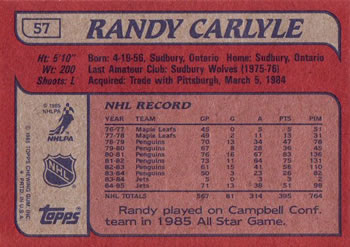 1985-86 Topps #57 Randy Carlyle Back