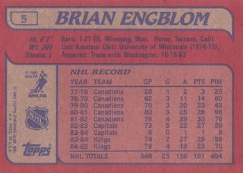 1985-86 Topps #5 Brian Engblom Back