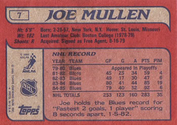 1985-86 Topps #7 Joe Mullen Back