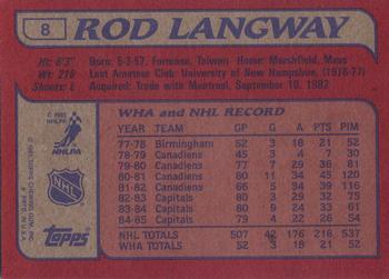 1985-86 Topps #8 Rod Langway Back