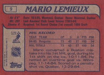 1985-86 Topps #9 Mario Lemieux Back