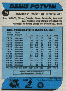 1986-87 O-Pee-Chee #129 Denis Potvin Back