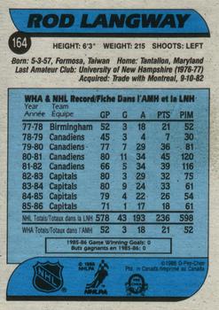 1986-87 O-Pee-Chee #164 Rod Langway Back