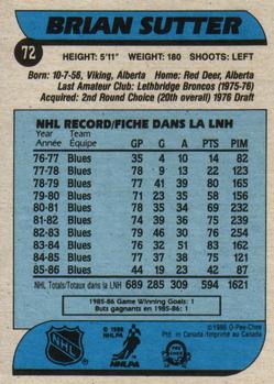 1986-87 O-Pee-Chee #72 Brian Sutter Back