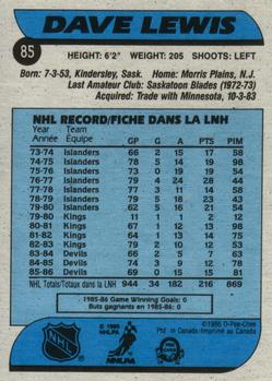 1986-87 O-Pee-Chee #85 Dave Lewis Back