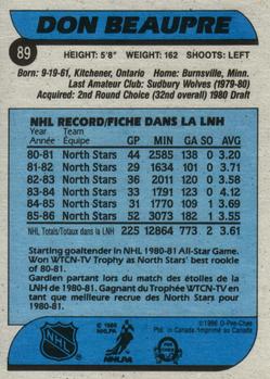 1986-87 O-Pee-Chee #89 Don Beaupre Back