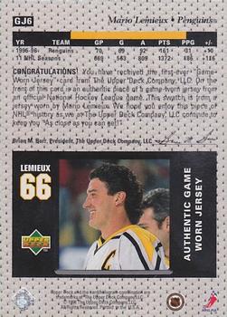 1996-97 Upper Deck - Game Jersey #GJ6 Mario Lemieux Back