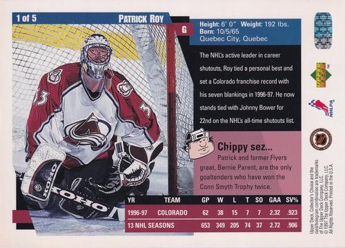 1997-98 Collector's Choice - Blow-Ups (5 card sets) #1 Patrick Roy Back