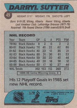 1986-87 Topps #49 Darryl Sutter Back