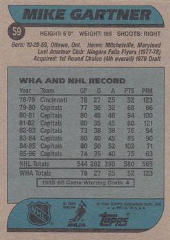1986-87 Topps #59 Mike Gartner Back