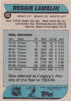 1986-87 Topps #102 Reggie Lemelin Back