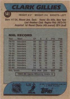 1986-87 Topps #141 Clark Gillies Back