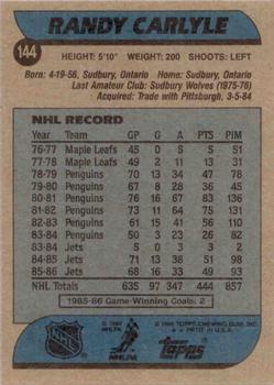1986-87 Topps #144 Randy Carlyle Back