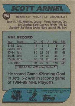 1986-87 Topps #194 Scott Arniel Back