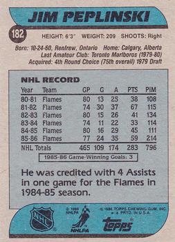 1986-87 Topps #182 Jim Peplinski Back
