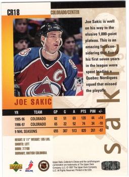 1997-98 Collector's Choice - You Crash the Game Exchange #CR18 Joe Sakic Back